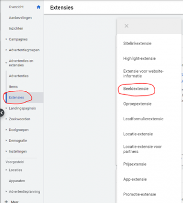 Waar vind ik Google Ads Beeldextensies