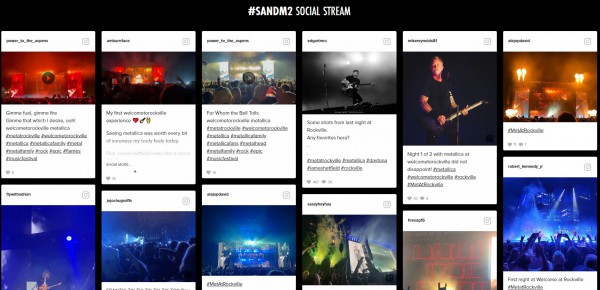 Voorbeeld Social Media Wall tijdens een concert van Metallica