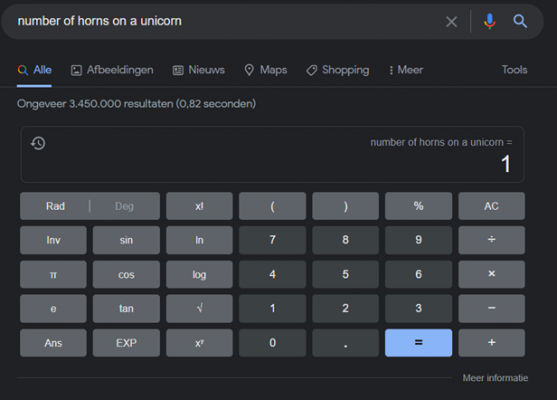 Google search result number of horns on a unicorn